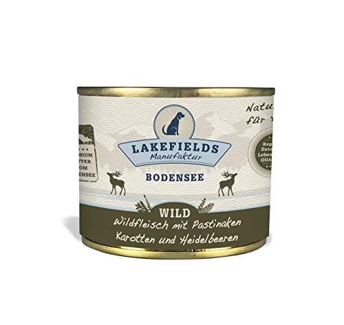 Lakefields - Premium Hundefutter Nass - Wild 59%, getreidefreies Nassfutter für Hunde, Dosenfleisch-Menü mit Wildfleisch, Karotten, Kartoffeln und Heidelbeeren, schonend gegart, 1 x 200g von Lakefields