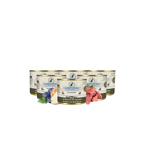 Lakefields - Premium Hundefutter Nass - Wild 59%, getreidefreies Nassfutter für Hunde, Dosenfleisch-Menü mit Wildfleisch, Karotte, Kartoffeln und Heidelbeeren, schonend gegart, 6 x 200g von Lakefields