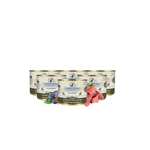Lakefields - Premium Hundefutter Nass - Wild 59%, getreidefreies Nassfutter für Hunde, Dosenfleisch-Menü mit Wildfleisch, Karotte, Kartoffeln und Heidelbeeren, schonend gegart, 6 x 200g von Lakefields