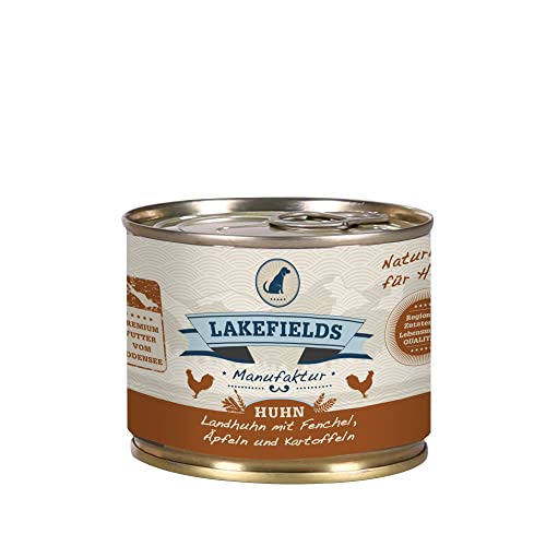 LAKEFIELDS MANUFAKTUR Nassfutter MENÜ Huhn 61% Fleischanteil für Hunde (Huhn, 6 x 200g) gesunde, vollwertige und bekömmliche Mahlzeit von Lakefields