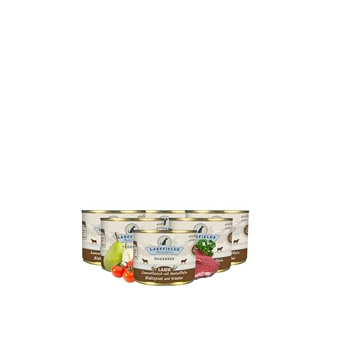 Lakefields - Premium Hundefutter Nass - Lamm 60%, getreidefreies Nassfutter für Hunde, Dosenfleisch-Menü mit Lammfleisch, Zucchini, Karotten und Äpfeln, schonend gegart, 6 x 200g Lakefields - Premium Hundefutter Nass - Lamm 60%, getreidefreies Nassfutter für Hunde, Dosenfleisch-Menü mit Lammfleisch, Zucchini, Karotten und Äpfeln, schonend gegart, 6 x 200g von Lakefields
