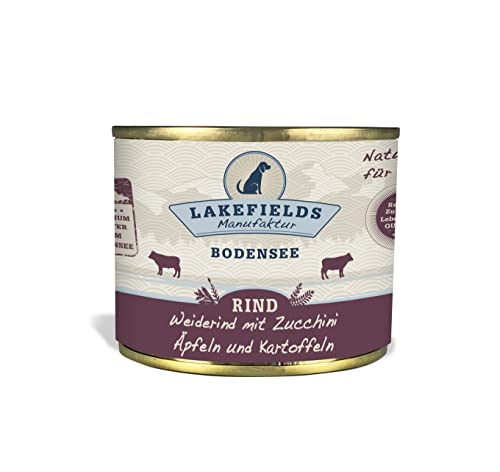 Lakefields - Premium Hundefutter Nass - Rind 61%, getreidefreies Hundefutter Senior, Dosenfleisch-Menü mit Rindfleisch, Äpfeln, Zucchini, Karotten & Kräutern, schonend gegart, 1 x 200g von Lakefields