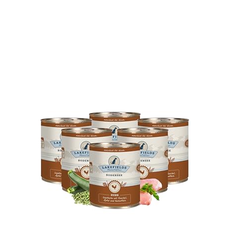 Lakefields - Premium Hundefutter Nass, Huhn 61%, getreidefreies Nassfutter für Hunde, Dosenfleisch-Menü mit Hühnerfleisch, Fenchel, Karotten, Kartoffeln und Apfel, schonend gegart, 6 x 800g von Lakefields