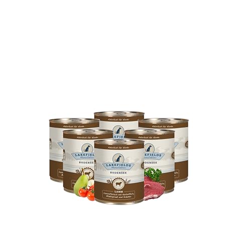 Lakefields - Premium Hundefutter Nass - Lamm 60%, getreidefreies Nassfutter für Hunde, Dosenfleisch-Menü mit Lammfleisch, Zucchini, Karotten und Äpfeln, schonend gegart, 6 x 800g von Lakefields