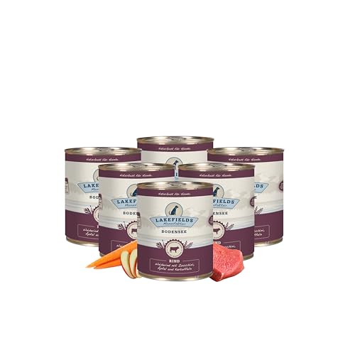 Lakefields - Premium Hundefutter Nass - Rind 61%, getreidefreies Nassfutter für Hunde, Dosenfleisch-Menü mit Rindfleisch, Äpfeln, Zucchini, Karotten & Kräutern, schonend gegart, 6 x 800g von Lakefields
