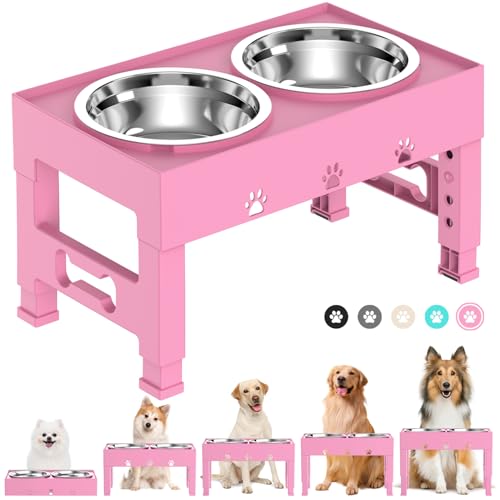 LAKIPETN Erhöhte Hundenäpfe mit 2 Edelstahlnäpfen, erhöhter Futternapfständer für Hunde, 5-Fach höhenverstellbar (7,9 cm, 22,9 cm, 25,4 cm, 27,9 cm, 30,5 cm), rutschfestes Futterset für mittelgroße von LAKIPETN