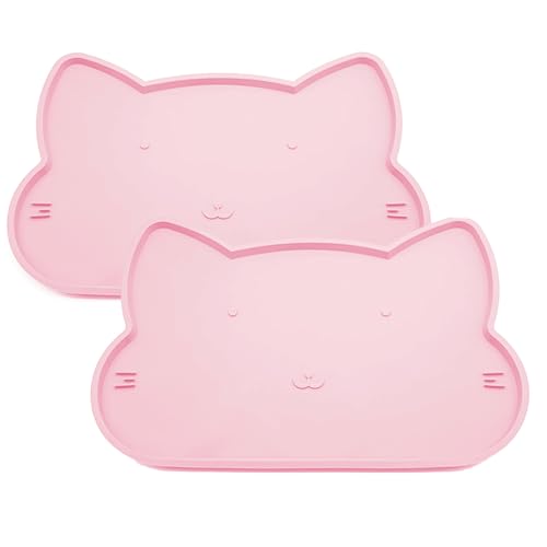 LAKIRA Katzenfutter-Matte aus Silikon, rutschfeste Hundefuttermatte, wasserdichte leichte Hundefuttermatte für Futter und Wasser, hält das Futter und das Wasser vom Boden fern (2 Pack Rosa) von LAKIRA