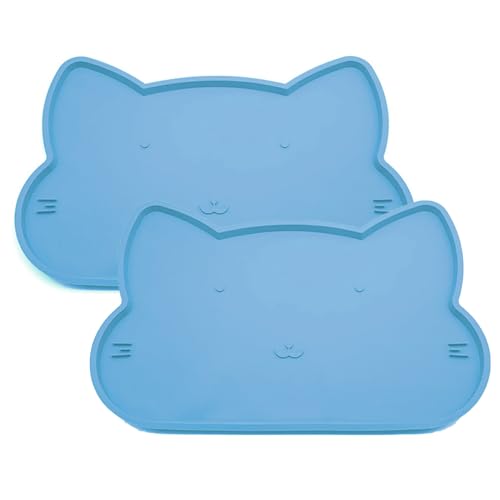 LAKIRA Katzenfutter Napfmatte, Silikon rutschfeste Hundefuttermatte, wasserdichte leichte Hundefütterungsmatte für Futter und Wasser, hält das Futter und Wasser vom Boden fern (2 Pack Baby Blau) von LAKIRA