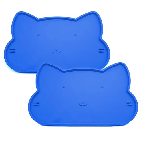 LAKIRA Katzenfutter Napfmatte, Silikon rutschfeste Hundefuttermatte, wasserdichte leichte Hundefuttermatte für Futter und Wasser, hält das Futter und Wasser vom Boden fern (2 Pack Königsblau) von LAKIRA
