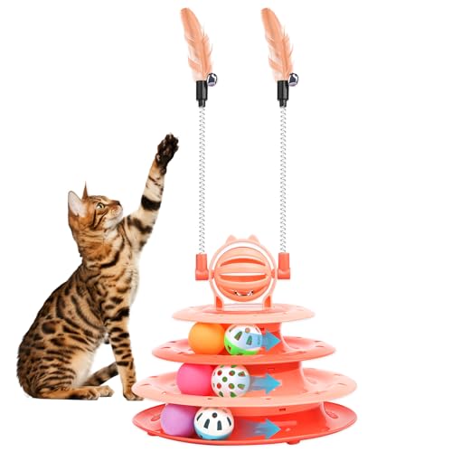 Goosheep Katzenspielzeug, interaktives Haustier-Spielzeug für den Innenbereich, Muschi, Kätzchen, interaktiver Pussyussy-Puzzle-Ball mit 2 Katzen-Tease, Orange von Goosheep