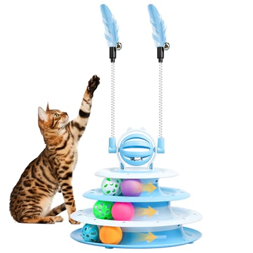 LALAKATS Katzenspielzeug für Indoor-Katzen Kätzchenspielzeug Interaktives Katzenspielzeug Katzenpuzzle Spielzeug Katzenball Spielzeug mit 2 Katzen-Teasern Blau von Goosheep