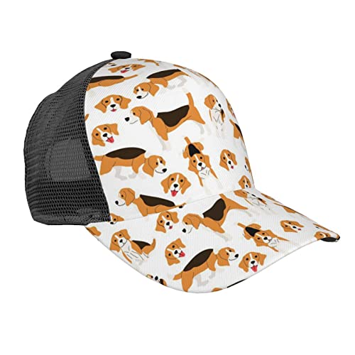LAMAME Baseballkappe mit Beagle-Hund, bedruckt, mit gebogener Krempe, verstellbare Netzkappe, lässige Kopfbedeckung von LAMAME