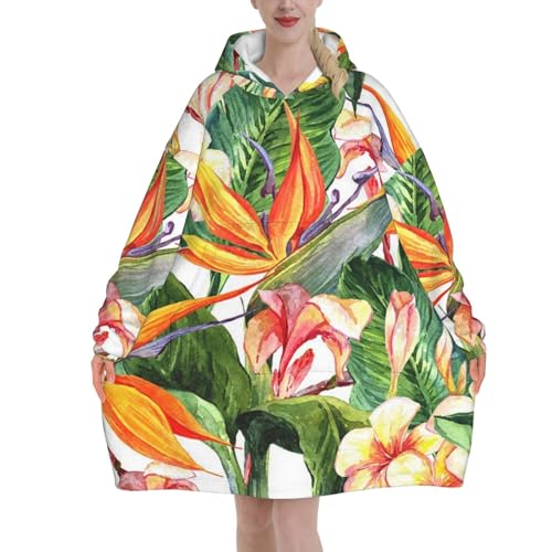 LAMAME Bunte Blumen Vogel gedruckt übergroße Kapuze Decke Decke Hoodie Große Tasche Kapuzendecke von LAMAME