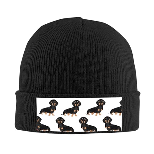 LAMAME Dackel Weiner Haustier Hunde gedruckt Mode Strickmütze Warme Wollmütze Casual Beanie Hut von LAMAME