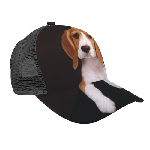 LAMAME ovely Baseballkappe mit gebogener Krempe, verstellbare Netzkappe, mit Beagle-Aufdruck, lässige Kopfbedeckung von LAMAME