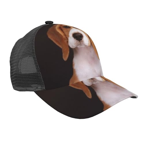 LAMAME ovely Baseballkappe mit gebogener Krempe, verstellbare Netzkappe, mit Beagle-Aufdruck, lässige Kopfbedeckung von LAMAME