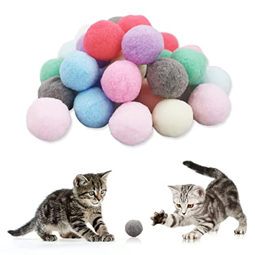 LAMXD Katzenspielzeugbälle, weiche Katzenbälle, 2,5 cm, Kätzchen-Pompons, Ball, Katzenspielspielzeug, Indoor-Katzen, interaktives Pompon-Ball-Spielzeug (30 Stück) von LAMXD