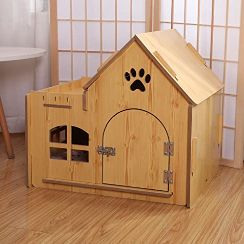 Abnehmbares Katzen-Hundehaus-Haustier aus Holz mit Fenster-Hundehaus-Außenblockhaus für den Innen- und Außenbereich (with Door) von LANAZU