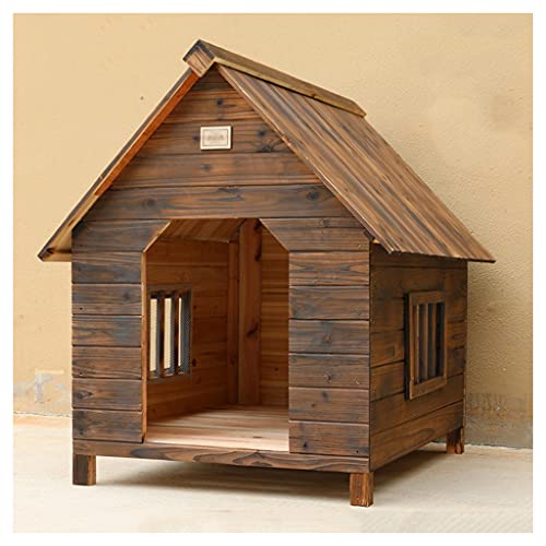 Garten-Hundehütte aus Holz, leicht zu reinigende Hundehütte aus Holz für den Außenbereich, karbonisierte Haustiervilla, geeignet für mittelgroße und kleine Haustiere von LANAZU