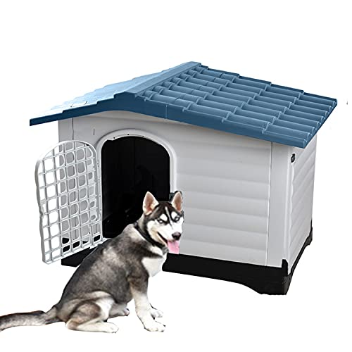 Großes Hundehaus aus Kunststoff, Tierheim im Freien, Ganzjahresgebühr, mit Lüftungsöffnungen/erhöhtem Boden, geeignet für kleine bis mittelgroße Haustiere (Grizzle) von LANAZU