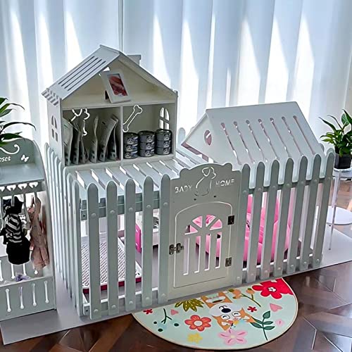 Haustier Katze und Hund Villa Plastikzaun Regal Indoor Kleiner Hundezaun Geeignet für Wohnzimmer Balkon Schlafzimmer (White 100 * 70 * 63CM) von LANAZU