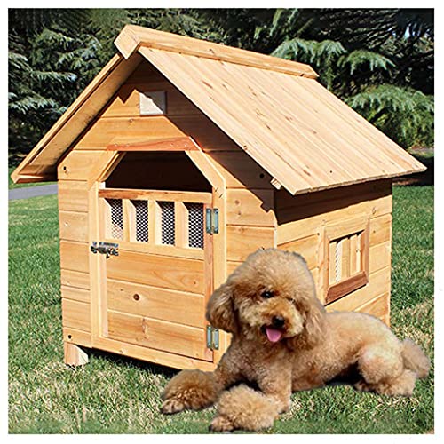Holzzwinger im Freien, große Zwinger, Haustierhütten für einfache Reinigung, Katzenhaustiervillen, geeignet für kleine und mittelgroße Haustiere (66×69×68cm) von LANAZU