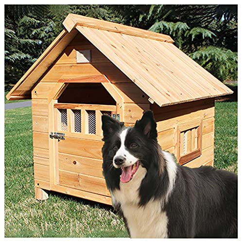 Holzzwinger im Freien, große Zwinger, Haustierhütten für einfache Reinigung, Katzenhaustiervillen, geeignet für kleine und mittelgroße Haustiere (92×99×95cm) von LANAZU