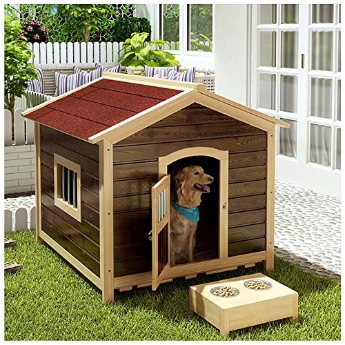 Hundehütte aus Holz für den Außenbereich, Terrassen-Hundehütte, Heimtierheim, einfach zu montieren, geeignet für kleine und mittelgroße Hunderassen (Red 25.6x21.6x25.6) von LANAZU