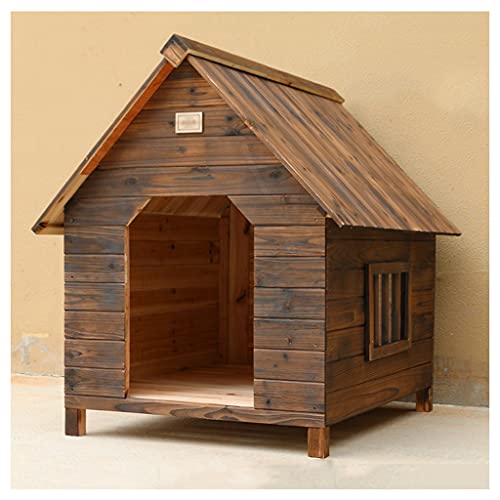 Hundehütte aus Holz für den Außenbereich, große Hundehütte aus Holz, karbonisierte Haustiervilla mit abnehmbarem Sockel, geeignet für Gärten, Innenhöfe Hundehütte aus Holz für den Außenbereich, große Hundehütte aus Holz, karbonisierte Haustiervilla mit abnehmbarem Sockel, geeignet für Gärten, Innenhöfe von LANAZU