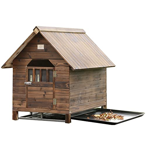 Hundehütte aus Holz für den Außenbereich, kleine und mittelgroße Haustierhütte mit Bad, geeignet für Gärten, Innenhöfe (26.7x20.2x26.7) von LANAZU