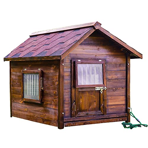 Hundehütte aus Holz für den Außenbereich, kleines bis mittelgroßes Tierheim für drinnen und draußen mit Lüftungsöffnungen/erhöhtem Boden, geeignet für Garten, Terrasse von LANAZU