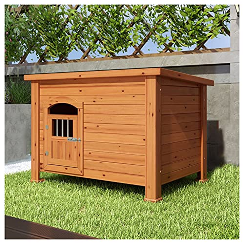 Hundehütte aus Holz für den Außenbereich, wetterfeste Hundehütte, große Hundehüttenvilla mit Tür, geeignet für mittlere und große Haustiere (56×43×52cm) von LANAZU