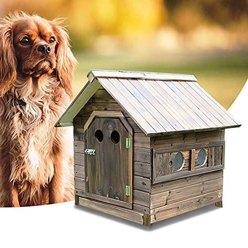 Hundehütte aus Holz für den Außenbereich mit abnehmbarem Boden, wetterfeste Haustierbox mit Regenschutz für kleine bis mittelgroße Haustiere (22inch) von LANAZU