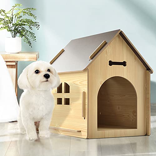 Hundehütte aus Holz für den Innenbereich, wetterfeste Hundehütte mit Türen und Fenstern, Unterschlupf für kleine Katzen und Hunde, geeignet für den Innen- und Außenbereich (20x15.7x20.4) von LANAZU