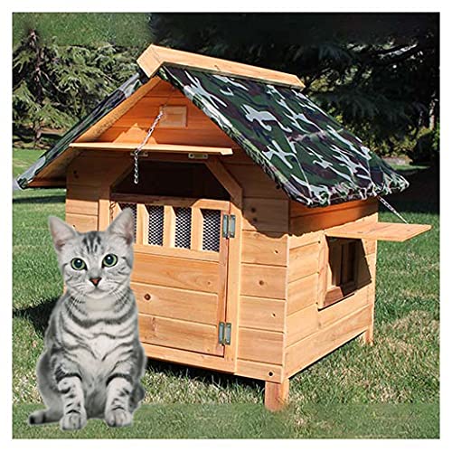 Hundehütte aus Holz im Freien, große Haustiervilla im Freien, Vier-Jahreszeiten-Hundehütte mit Regenschutz, geeignet für Gärten, Innenhöfe (45×56×48cm) von LANAZU