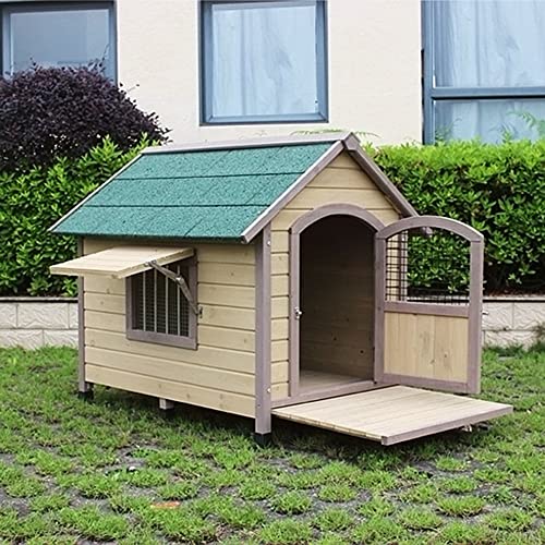 Hundehütte für den Innen- und Außenbereich mit Tür, Haustierhütte aus Holz mit Sonnenschutzfenster, Tierheim, geeignet für kleine und mittelgroße Haustiere (22x19.7x23.6) von LANAZU