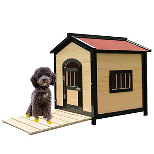 Hundehütte im Freien, Holzhütte mit Tür, wetterfeste Haustiervilla, geeignet für kleine Haustiere von Hunden und Katzen von LANAZU