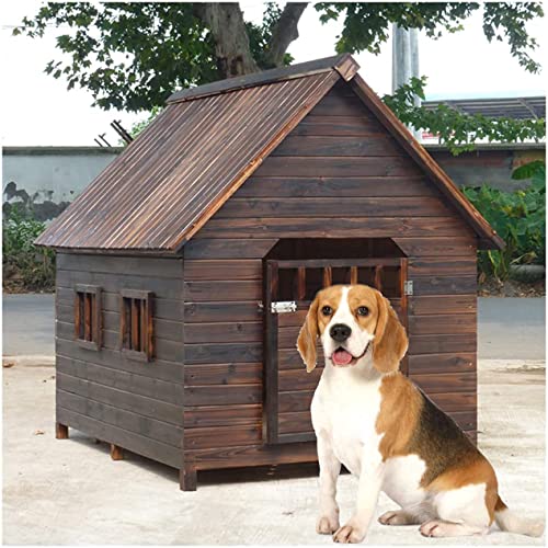 Hundehütte im Freien, Hundehütte aus Holz, Haustiervilla, kleine, mittlere und große Haustierhütte, geeignet für Gärten und Innenhöfe (34.7x30.4x31.9 inch) von LANAZU