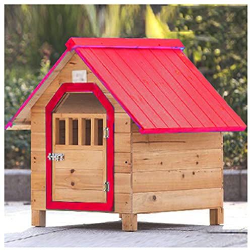 Hundehütte im Freien, Hundehütte aus Holz, große Zwingervilla, wetterfeste Hundehütte, geeignet für den Garten im Freien (Red 66×69×68cm) von LANAZU