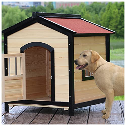 Hundehütte im Freien, Hundehütte aus Holz, wetterfeste Haustiervilla, geeignet für alle Jahreszeiten, geeignet für kleine, mittlere und große Haustiere von LANAZU