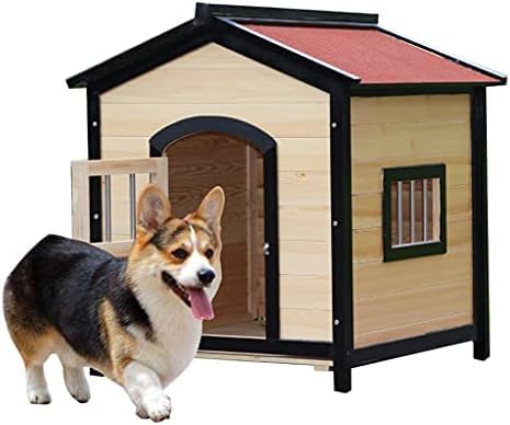 Hundehütte im Freien, Hundehütte aus Holz, wetterfester Hundekäfig, geeignet für alle Jahreszeiten, geeignet für kleine Haustiere von LANAZU