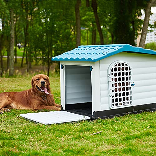 Hundehütte mit Entlüftung, 44-Zoll-Hundehütte aus Kunststoff für den Außenbereich, Hundekäfig und Zaun als Unterschlupf im Freien für mittelgroße bis große Haustiere von LANAZU