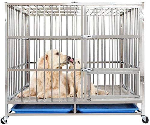 Hundekäfig Edelstahlkäfig Doppeltür Mesh Haustierzaun 360° Schwenkräder/Bremsen Geeignet für mittlere und große Hunde Hundekäfig Edelstahlkäfig Doppeltür Mesh Haustierzaun 360° Schwenkräder/Bremsen Geeignet für mittlere und große Hunde von LANAZU