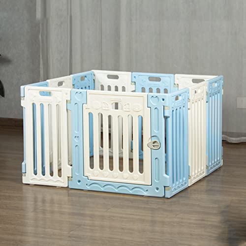 Katzen- und Hundekäfig, Kleiner und mittelgroßer Hundezaun, Kunststoffzaun, Heimisolationszaun, geeignet für Wohnzimmer, Balkon, Schlafzimmer (Blue 6 Pieces+1 Gate) von LANAZU