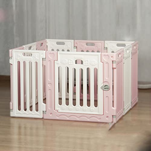 Katzen- und Hundekäfig, Kleiner und mittelgroßer Hundezaun, Kunststoffzaun, Heimisolationszaun, geeignet für Wohnzimmer, Balkon, Schlafzimmer (White pink 10+1) von LANAZU