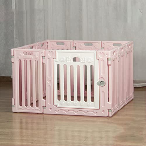 Katzen- und Hundekäfig, Kleiner und mittelgroßer Hundezaun, Kunststoffzaun, Heimisolationszaun, geeignet für Wohnzimmer, Balkon, Schlafzimmer (pink 6 Pieces+1 Gate) von LANAZU