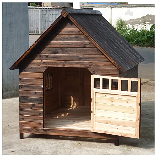 Kleine Hundehütte, Hundehütte aus Holz für den Innen- und Außenbereich mit Türen und Fenstern, Unterschlupf für kleine und mittelgroße Haustiere, geeignet für den Gartenhof (34.6x30.3x31.9) von LANAZU