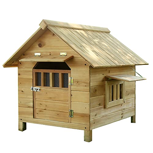 Kleine und mittelgroße Hundehütte, Zwinger mit Tür, wetterfeste und kältebeständige Haustierhütte für den Außenbereich, geeignet für Gärten und Innenhöfe (27.1x26x26.7) von LANAZU