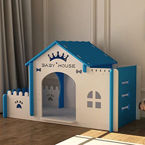 Kleine und mittelgroße Hundehütte für den Innenbereich, Katze, Hund, Villa, abnehmbares und waschbares Haustiernest, geeignet für Wohnzimmer, Balkon, Schlafzimmer (Blue 38 * 86 * 57CM) von LANAZU