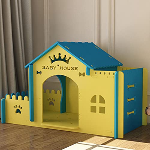 Kleine und mittelgroße Hundehütte für den Innenbereich, Katze, Hund, Villa, abnehmbares und waschbares Haustiernest, geeignet für Wohnzimmer, Balkon, Schlafzimmer (Yellow Blue 52 * 108 * 62CM) von LANAZU